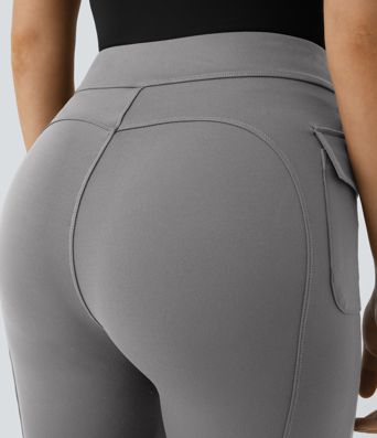 High Waisted Side Flap Pocket Flare Casual Cargo Pants