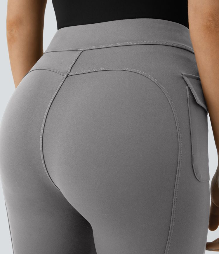 High Waisted Side Flap Pocket Flare Casual Cargo Pants