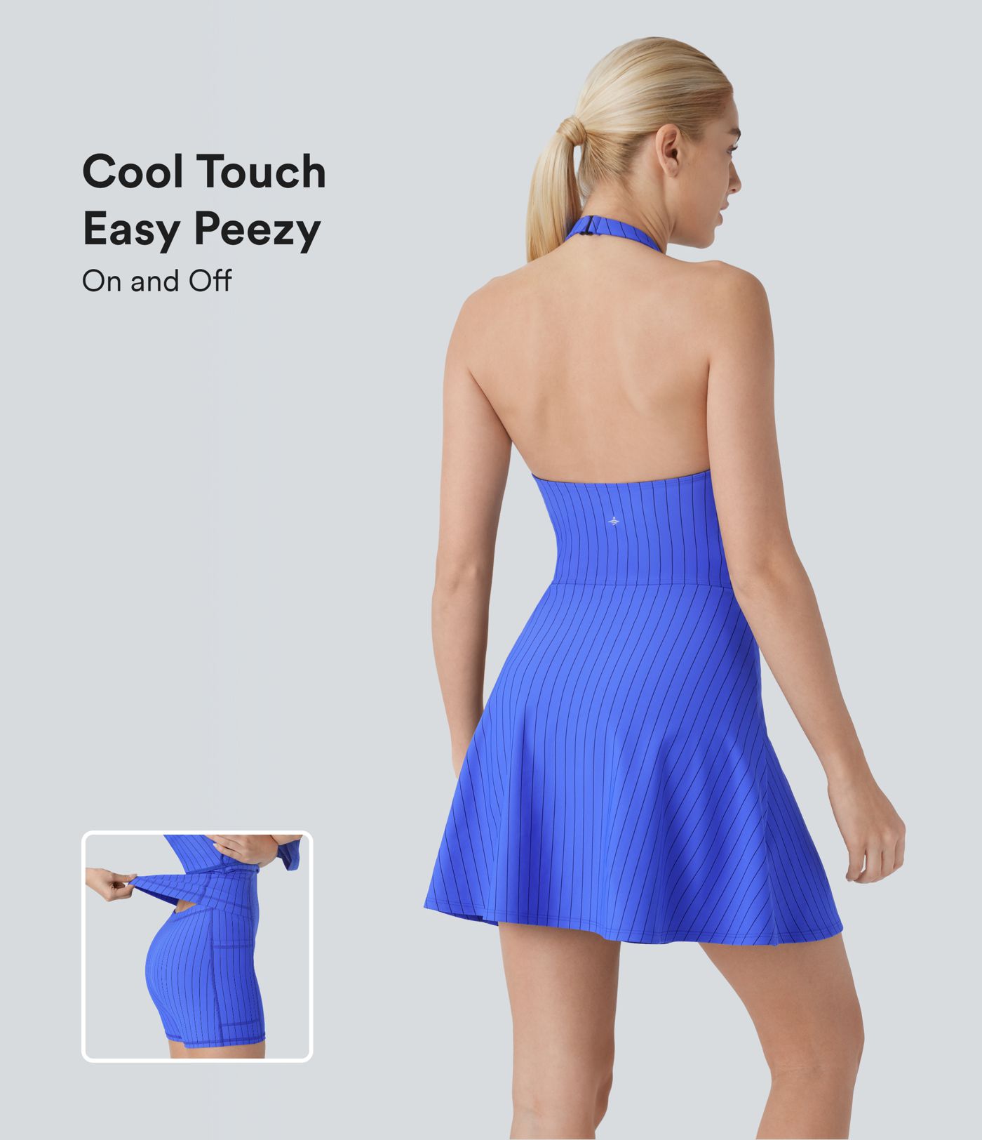 G-hook Halter 2-in-1 Pocket Stripe Mini Cool Touch Yoga Active Dress-Easy Peezy