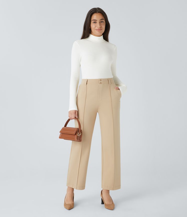 Body de travail à col montant, manches longues et boutons en maille côtelée