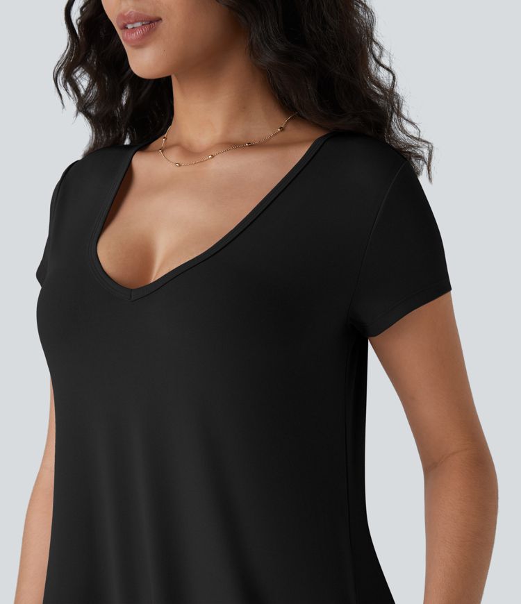 Mono vacación cuello en V manga corta bolsillo lateral cruzado entrepierna caída