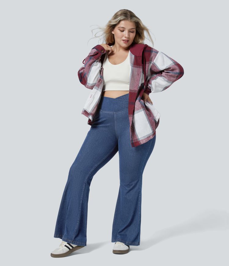 Halara Flex™ High Waisted Crossover Pocket Cool Touch Breathable Washed Plus Size Casual Jeans