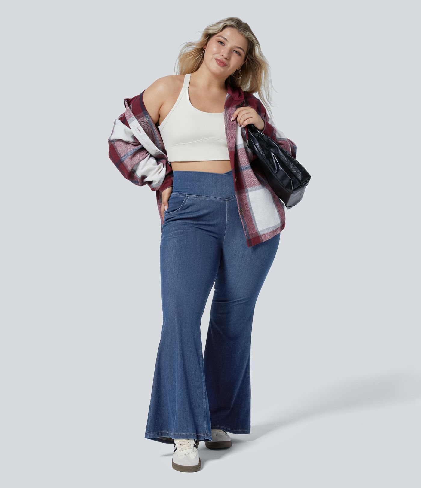 Halara Flex™ High Waisted Crossover Pocket Cool Touch Breathable Washed Plus Size Casual Jeans