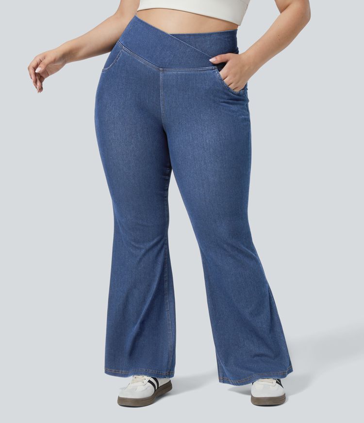 Halara Flex™ High Waisted Crossover Pocket Cool Touch Breathable Washed Plus Size Casual Jeans