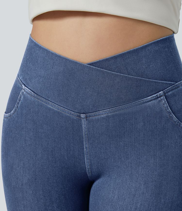 Halara Flex™ High Waisted Crossover Pocket Cool Touch Breathable Washed Plus Size Casual Jeans