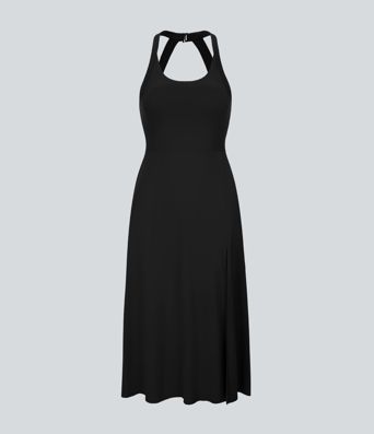 Robe Casual Midi à Découpes de Poche