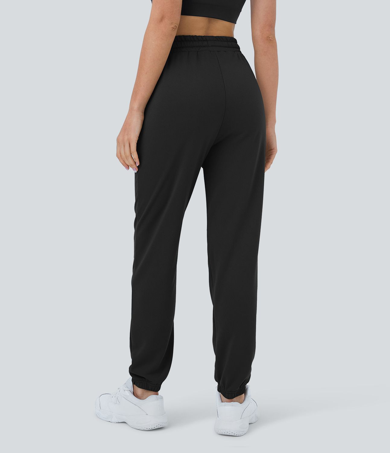 High Waist Drawstring Side Pocket Plain Casual Cotton Sweatpants