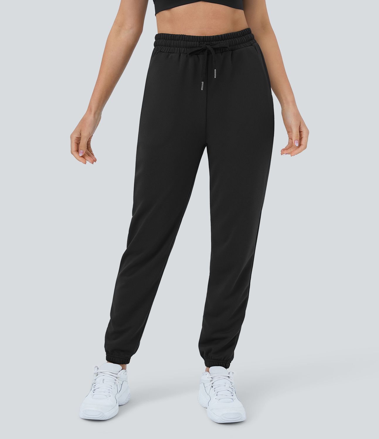 High Waist Drawstring Side Pocket Plain Casual Cotton Sweatpants