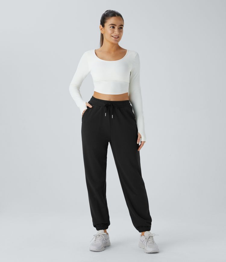 Pantalón deportivo de algodón con tiro alto y bolsillos