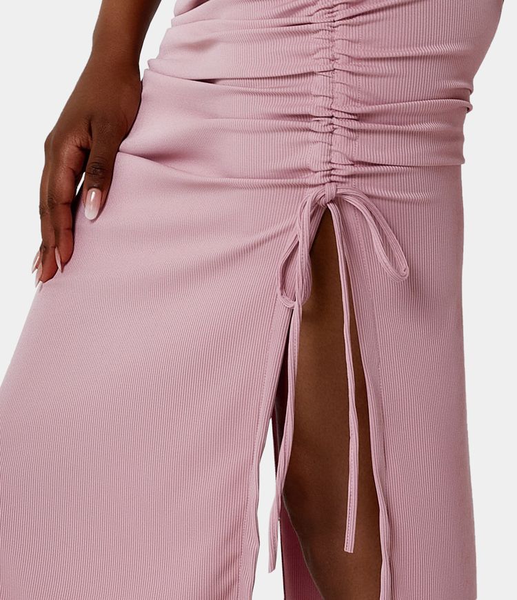RUCHED MIDI SKIRT WITH DRAWSTRINGS