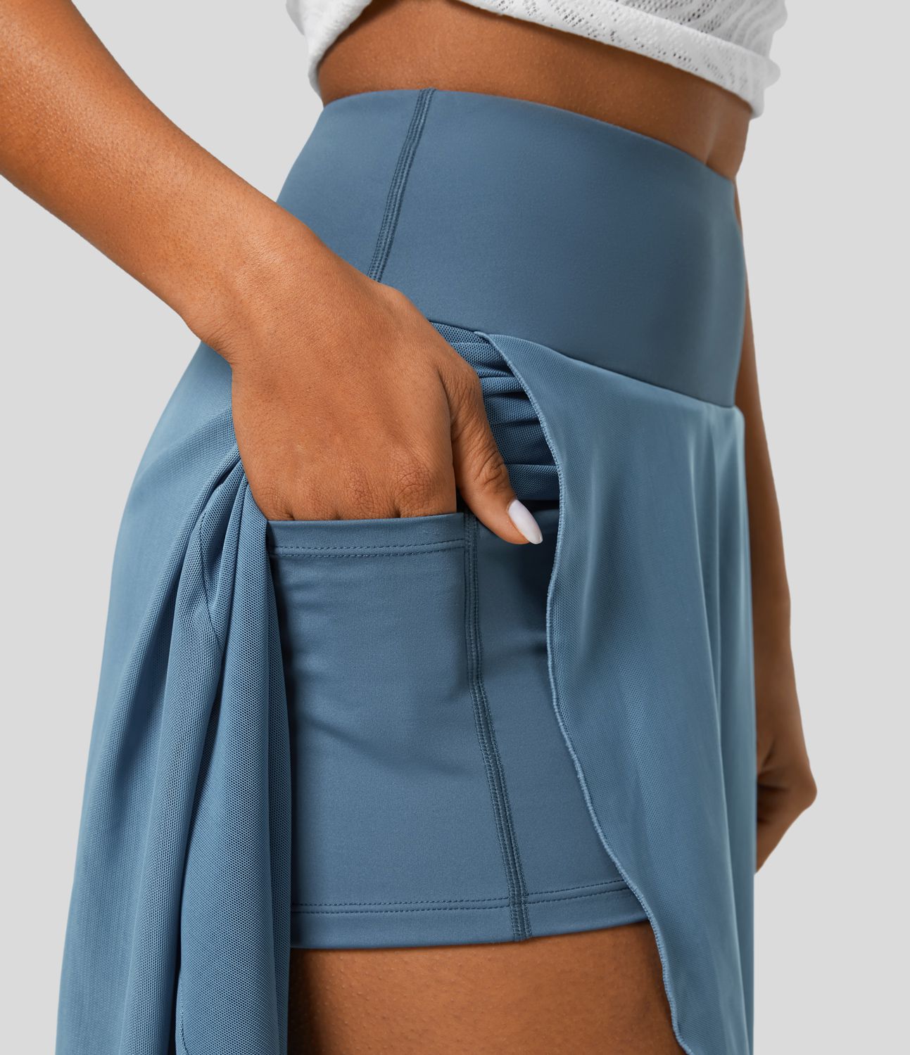 High Waisted High Low Ruffle 2-in-1 Side Pocket Flare Mesh Casual Regular Maxi Skirt