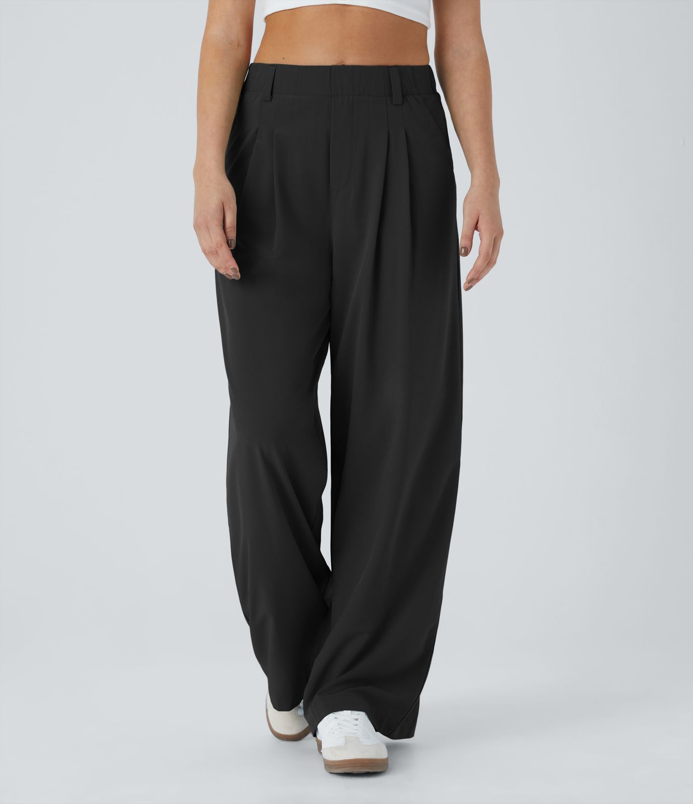 Breezeful™ High Waisted Side Pocket Wide Leg Flowy Solid Palazzo Quick Dry Casual Trousers