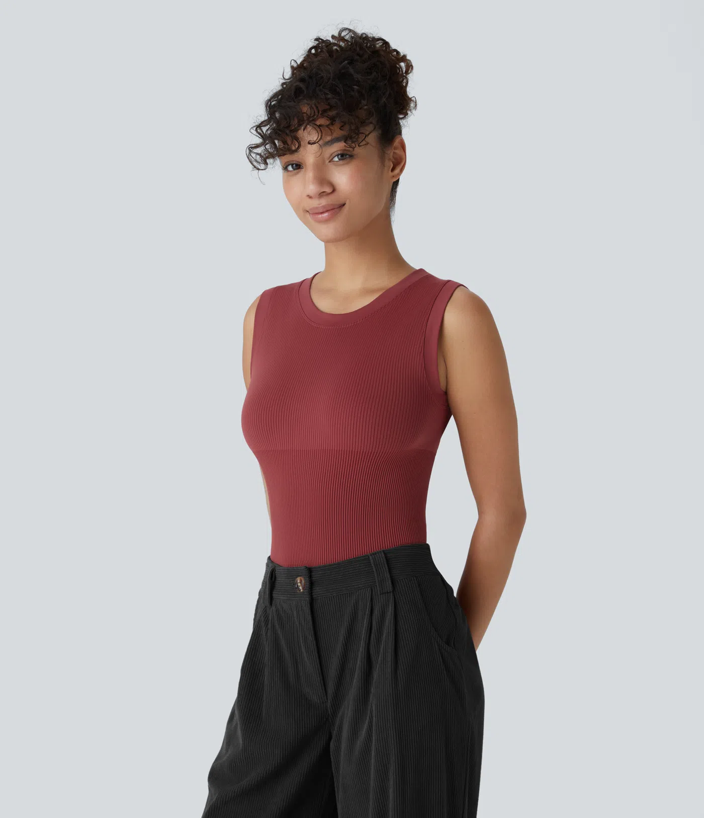 Seamless Flow Round Neck Sleeveless Snap Button Casual Smooth Bodysuit