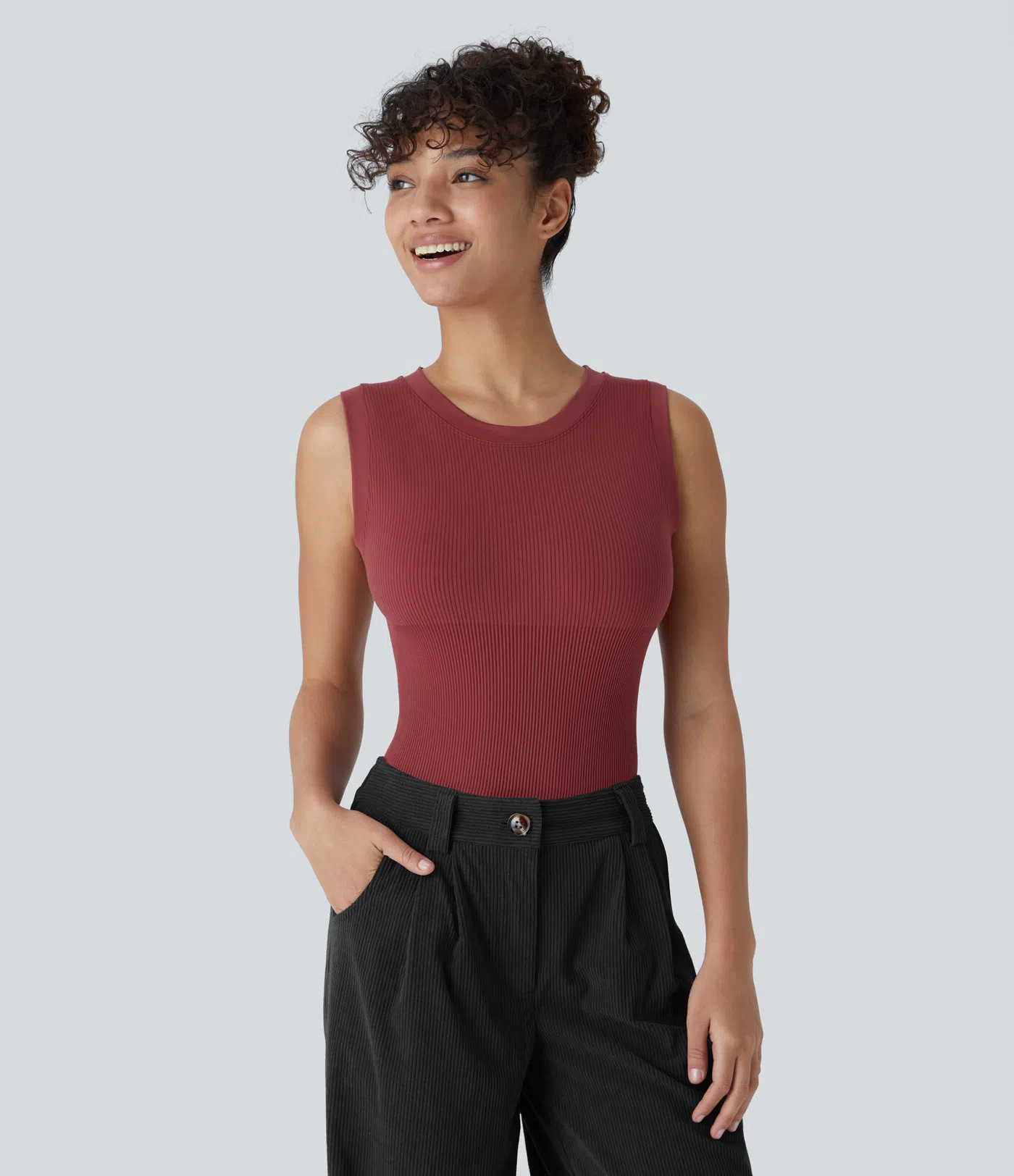 Seamless Flow Round Neck Sleeveless Snap Button Casual Smooth Bodysuit