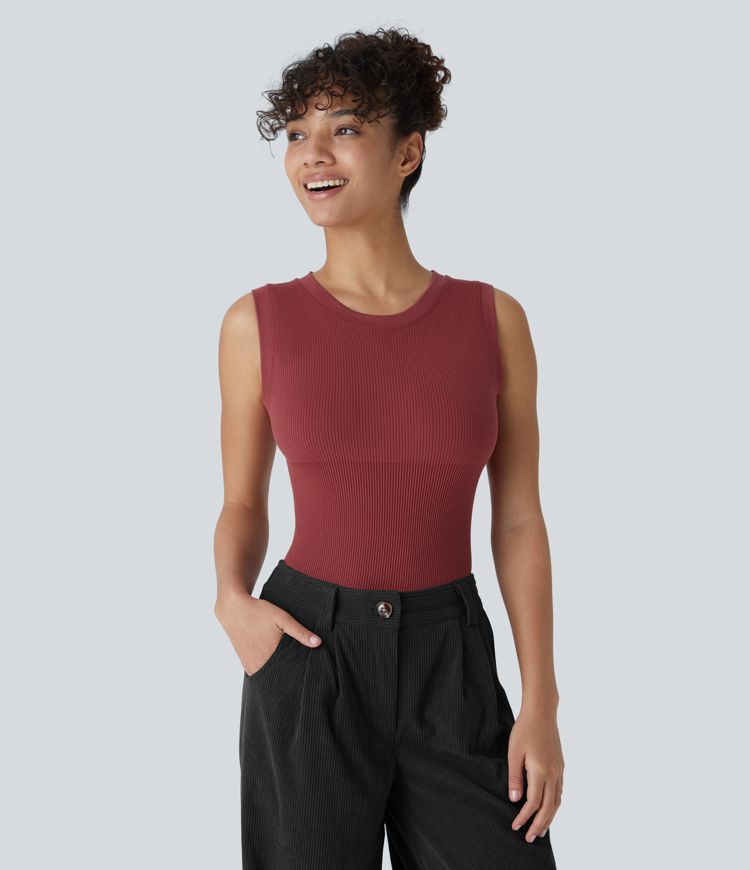 Seamless Flow Round Neck Sleeveless Snap Button Casual Smooth Bodysuit