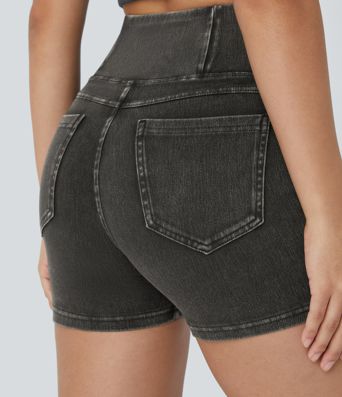 Halara Flex™ High Waisted Crossover Pocket Denim Casual Shorts 3"