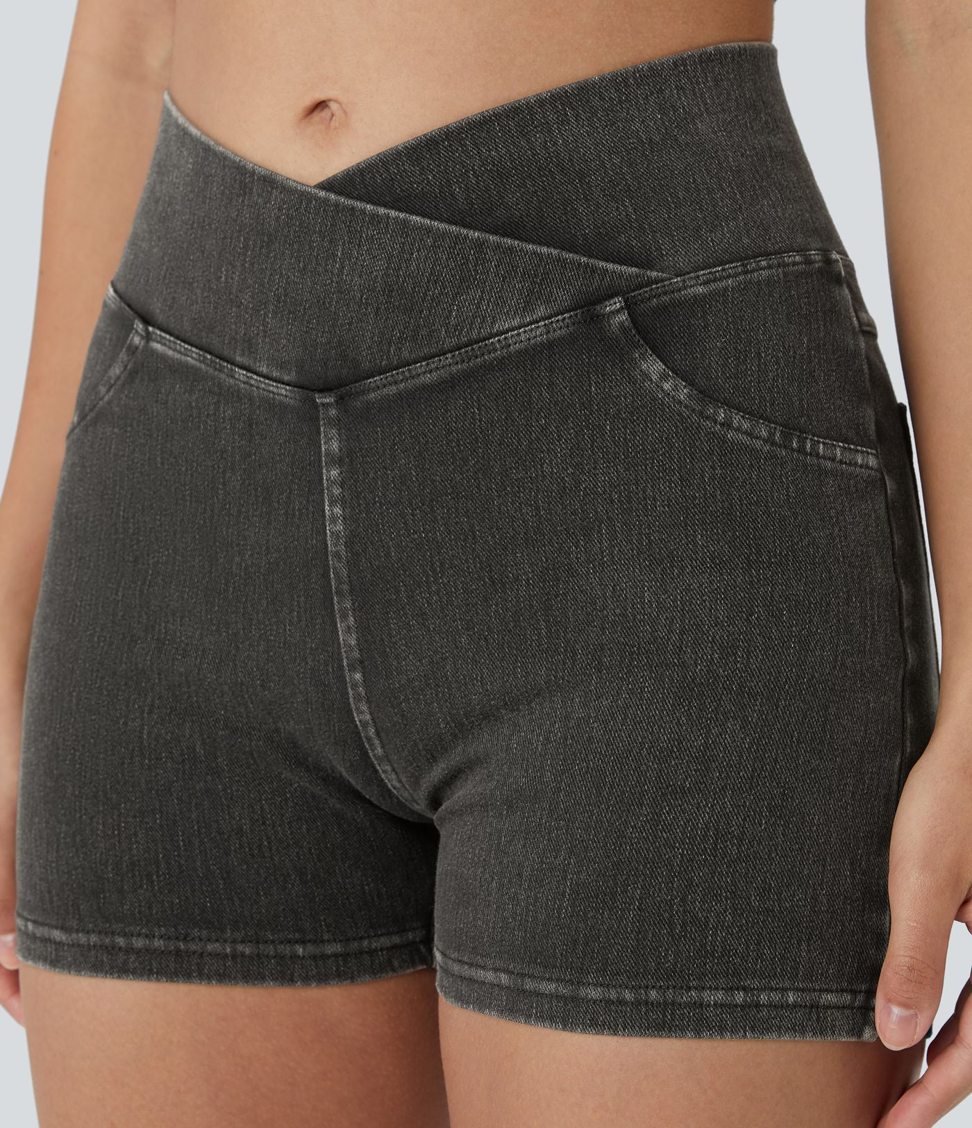 Halara Flex™ High Waisted Crossover Pocket Denim Casual Shorts 3"