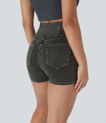 Halara Flex™ High Waisted Crossover Pocket Denim Casual Shorts 3"
