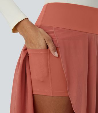 High Waisted High Low Ruffle 2-in-1 Pocket Flare Mesh Casual Regular Maxi Skirt