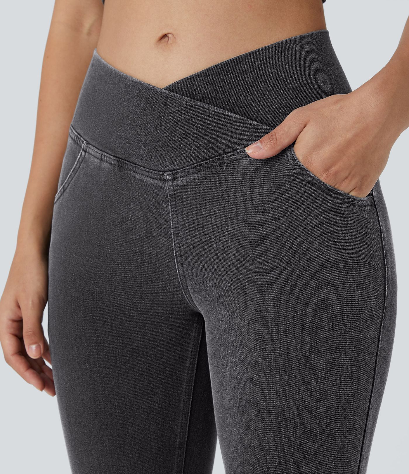 Halara Flex™ High Waisted Crossover Pocket Cool Touch Washed Casual Jeans