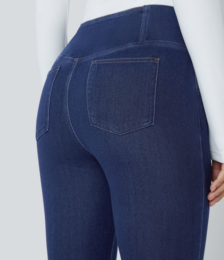 Halara Flex™ High Waist Crossover Pocket Cool Touch Washed Stretch Knit Casual Super Flare Jeans