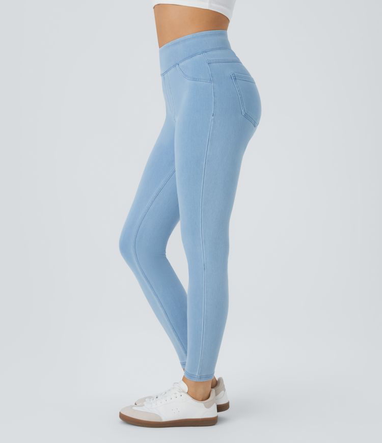 HalaraMagic™ High Waisted Back Side Pocket Stretchy Knit Denim Casual Leggings