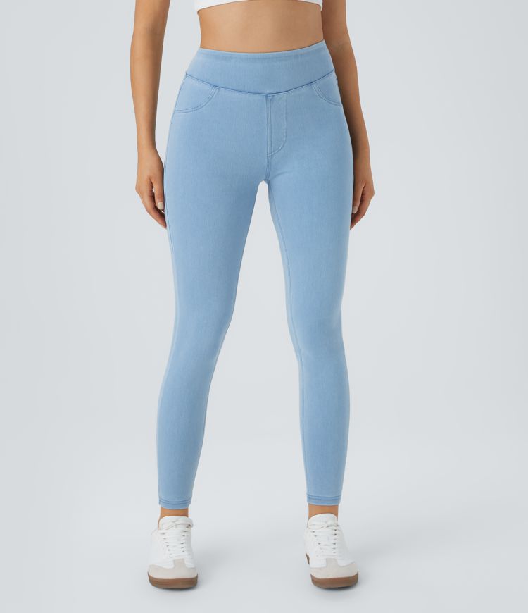 Halara Flex™ High Waisted Back Side Pocket Stretchy Knit Denim Casual Leggings