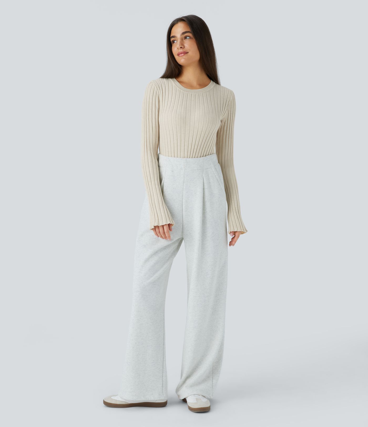 Round Neck Long Sleeve Frill Casual Sweater