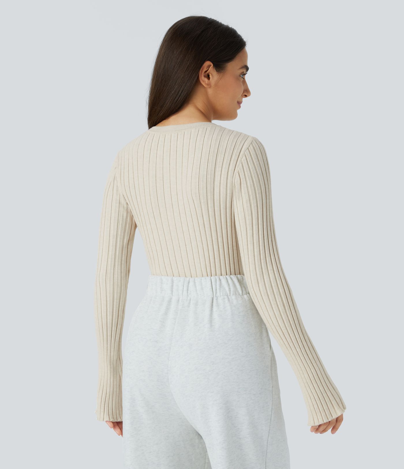 Round Neck Long Sleeve Frill Casual Sweater