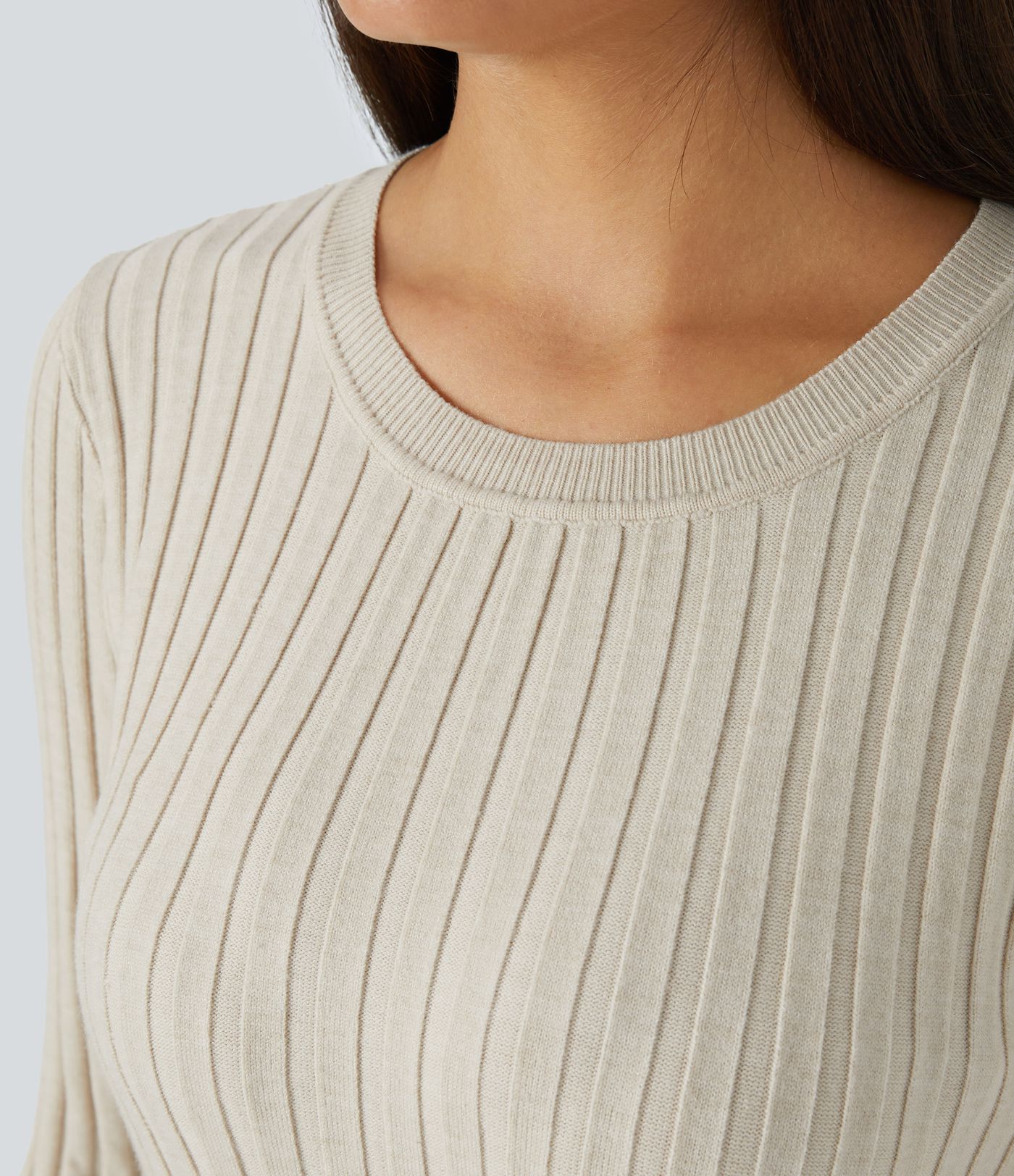 Round Neck Long Sleeve Frill Casual Sweater