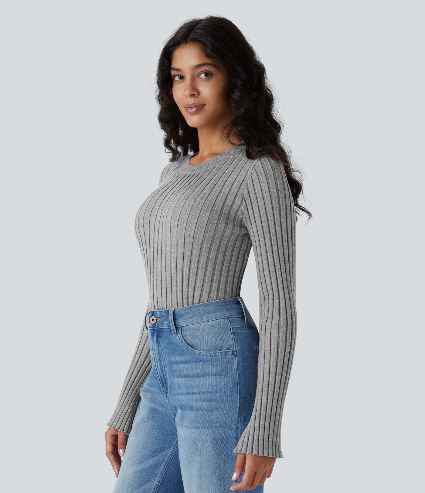 Pull Décontracté à Col Rond, Manches Longues et Volants