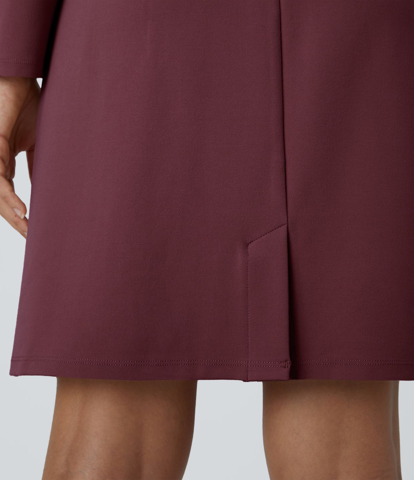 Round Neck Shoulder Pad Long Sleeve Hem Slim Mini Work Dress