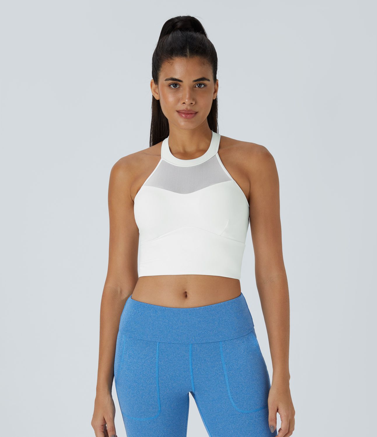 Softlyzero™ Airy Soutien Gorge Sport Toucher Frais Dos Nu Avec Maille Contrastante Encolure à Bretelles - UPF50+