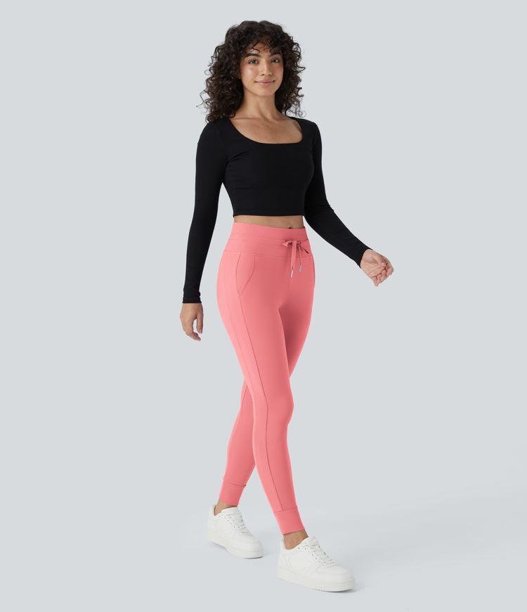 Softlyzero™ Plush Jogginghose mit hohem Bund, Kordelzug, Seitentasche, schlichte Jogginghose in voller Länge