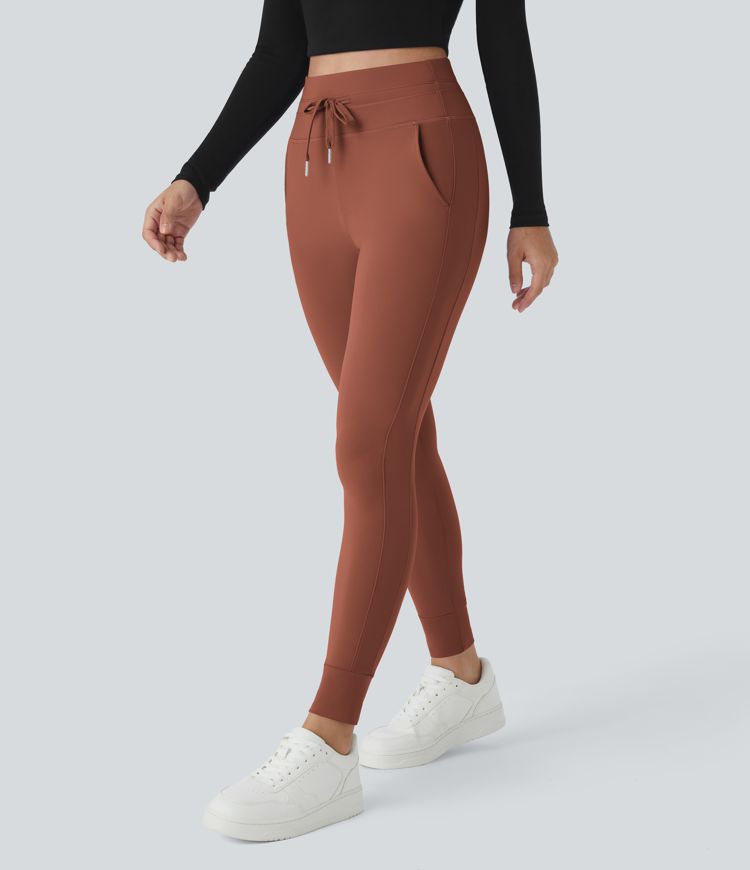 Softlyzero™ Plush Jogginghose mit hohem Bund, Kordelzug, Seitentasche, schlichte Jogginghose in voller Länge
