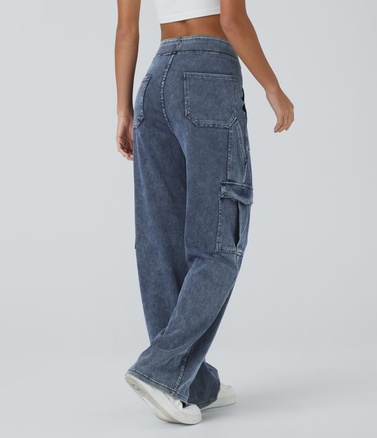 HalaraMagic™ Mid Rise Multiple Pockets Straight Leg Stretchy Knit Casual Cargo Jeans