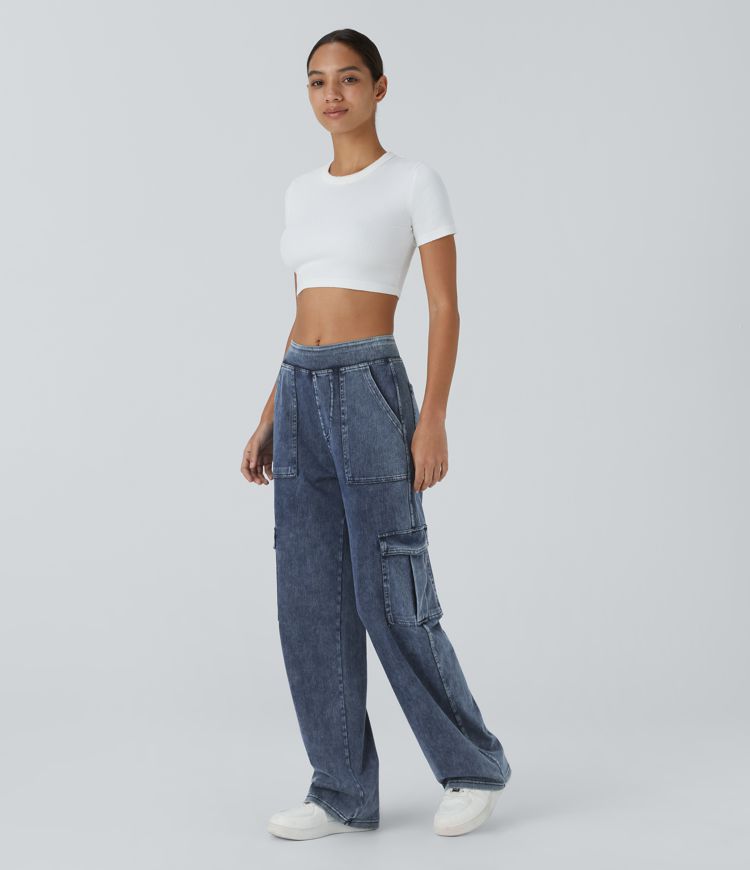 Halara Flex™ Mid Rise Pockets Straight Leg Casual Cargo Jeans
