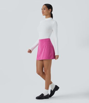 High Waisted 2-in-1 A Line Mini Corduroy Casual Skirt