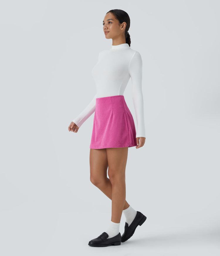 High Waisted 2-in-1 A Line Mini Corduroy Casual Skirt