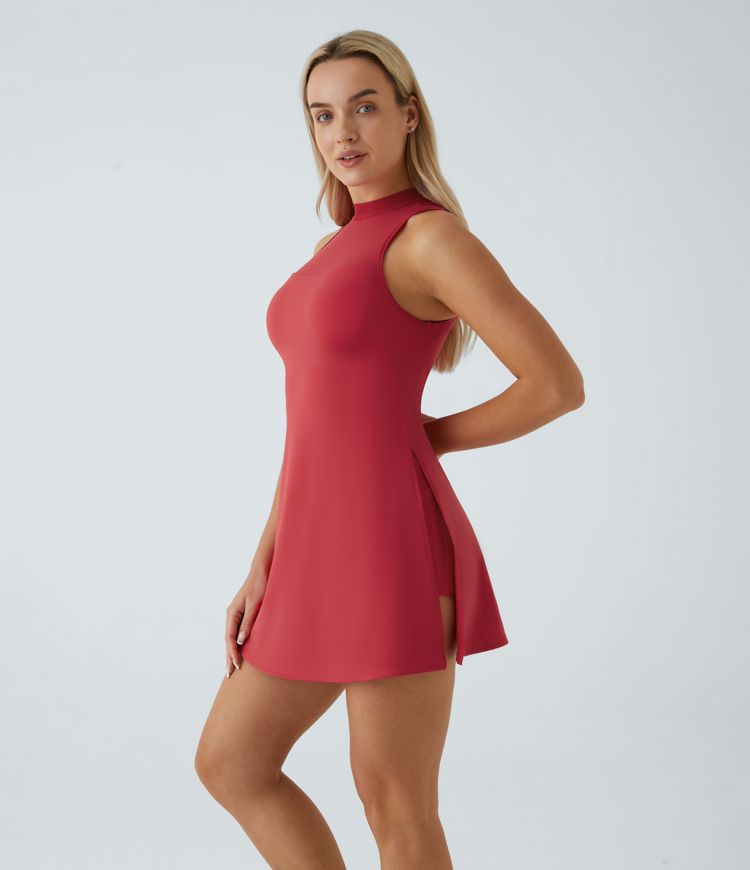 Contrast Mesh Buckle Backless Split 2-in-1 Side Pocket Dance Active Dress-Easy Peezy Edition