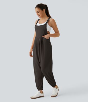 Pockets Waffle Casual Jogger Overalls