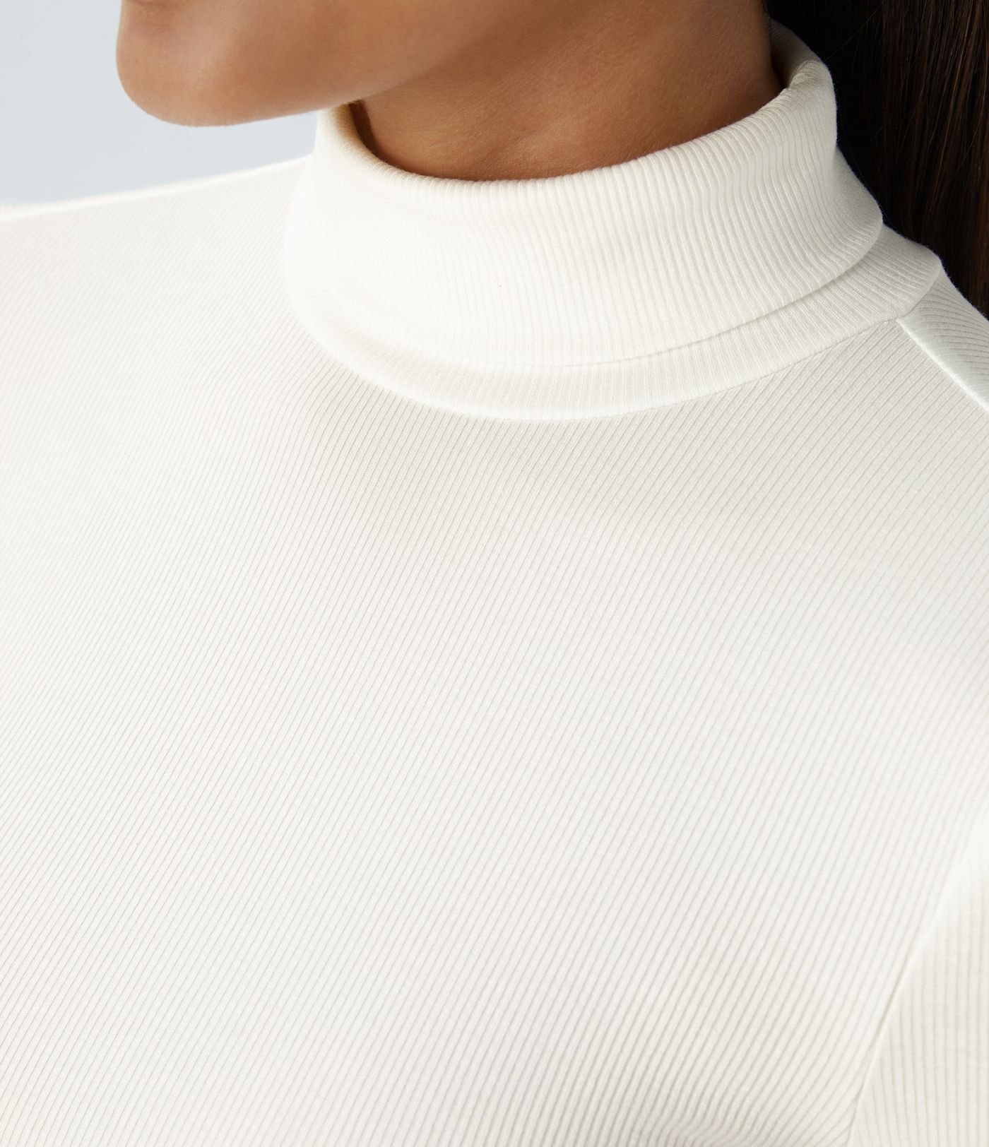 Ribbed knit high neck long sleeve casual top