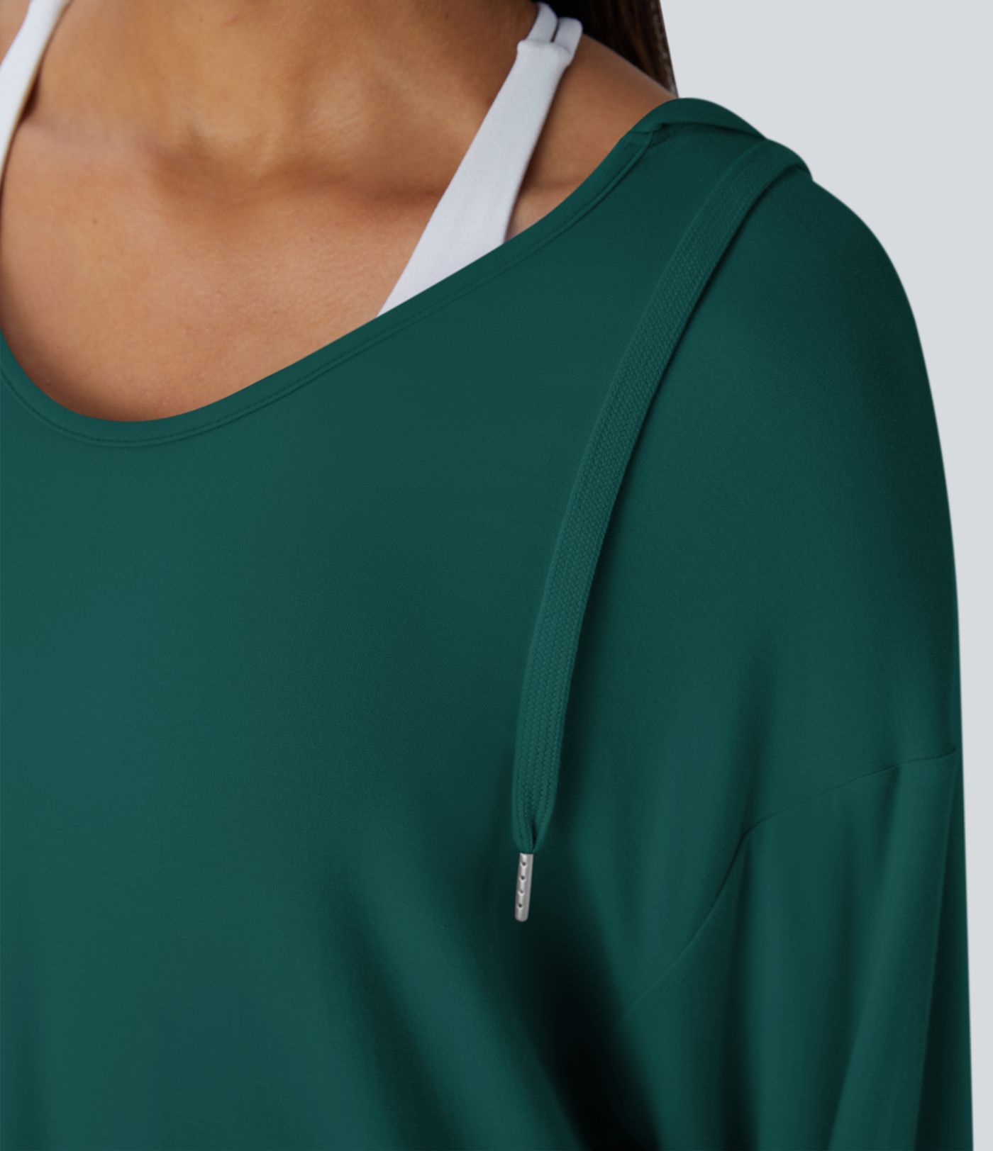 Hooded V Neck Drawstring Thumb Hole Longline Casual Sweatshirt