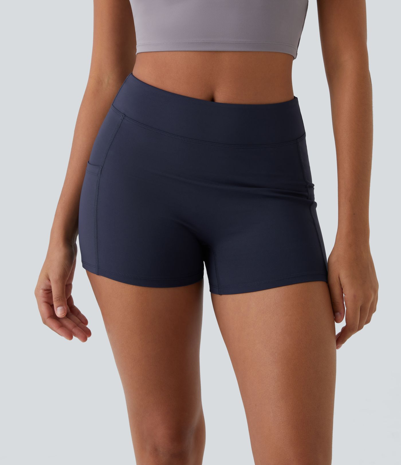 Softlyzero™ エアリー ハイウエスト サイドポケット 無地 クールタッチ ヨガ ショーツ 3.5インチ-UPF50+