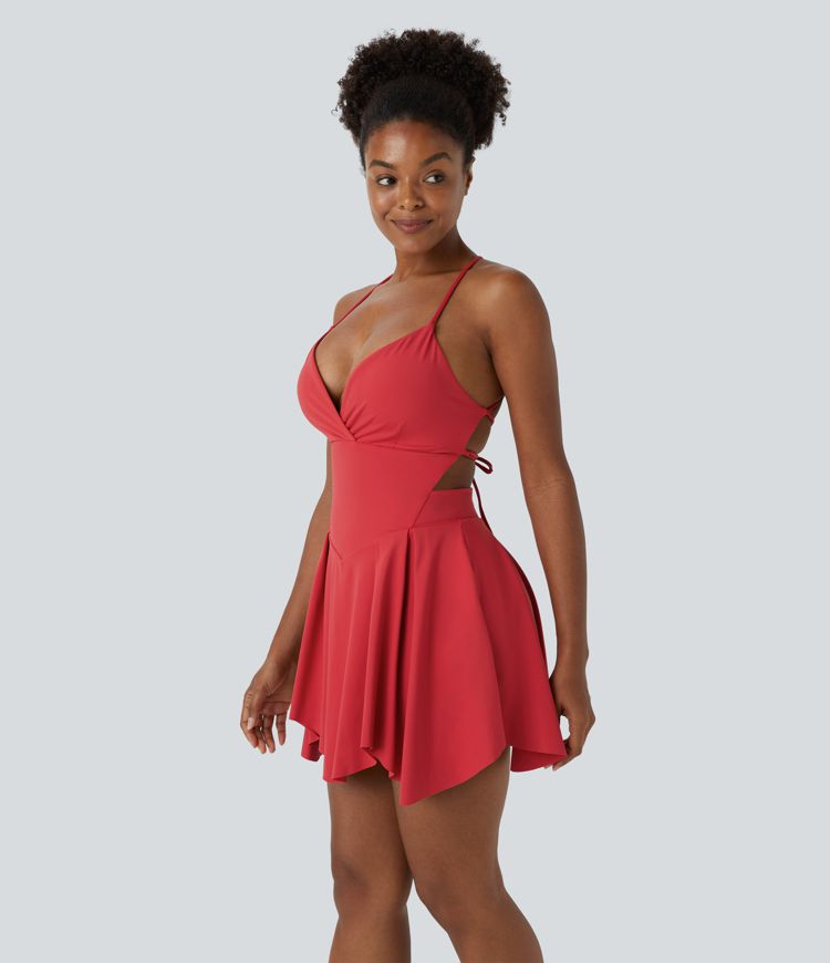 Lace Up 2-in-1 Pocket Mini Slip Casual Dress