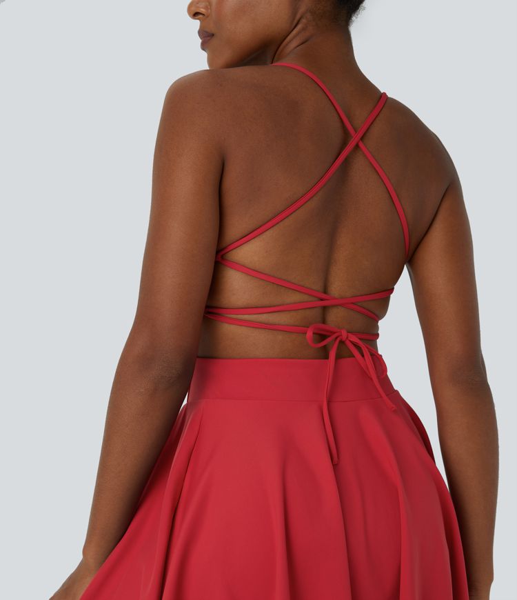 Lace Up 2-in-1 Pocket Mini Slip Casual Dress