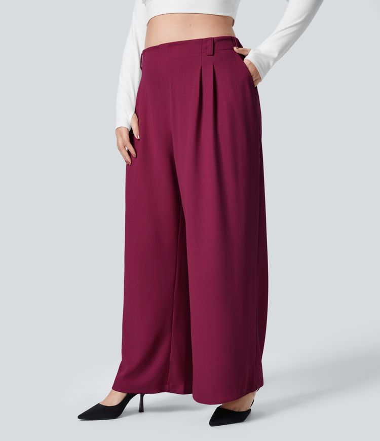 HalaraFlex™ High Waisted Plicated Side Pocket Wide Leg Waffle Work Plus Size Pants