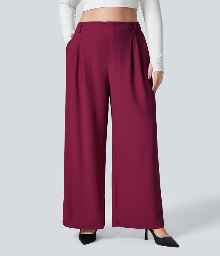 HalaraFlex™ High Waisted Plicated Side Pocket Wide Leg Waffle Work Plus Size Pants
