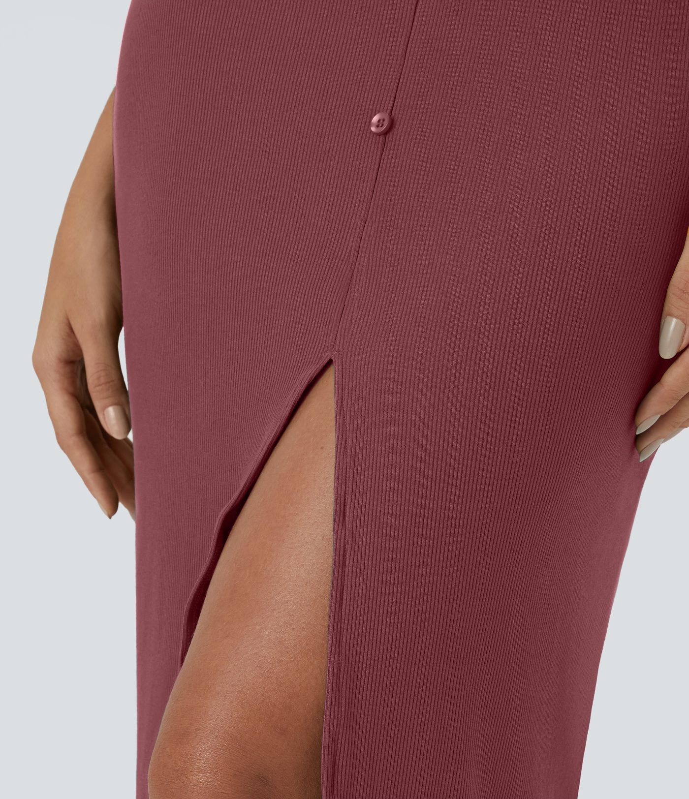 Rib Knit V-Neck Button Split Midi Chic Dress