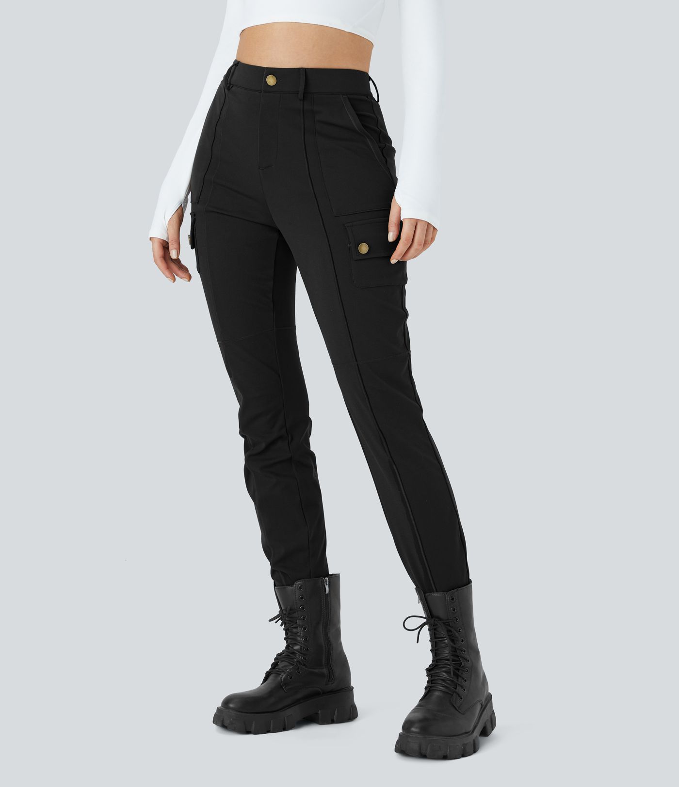 DayStretch High Waisted Zipper Pockets Solid Skinny Cargo Pants